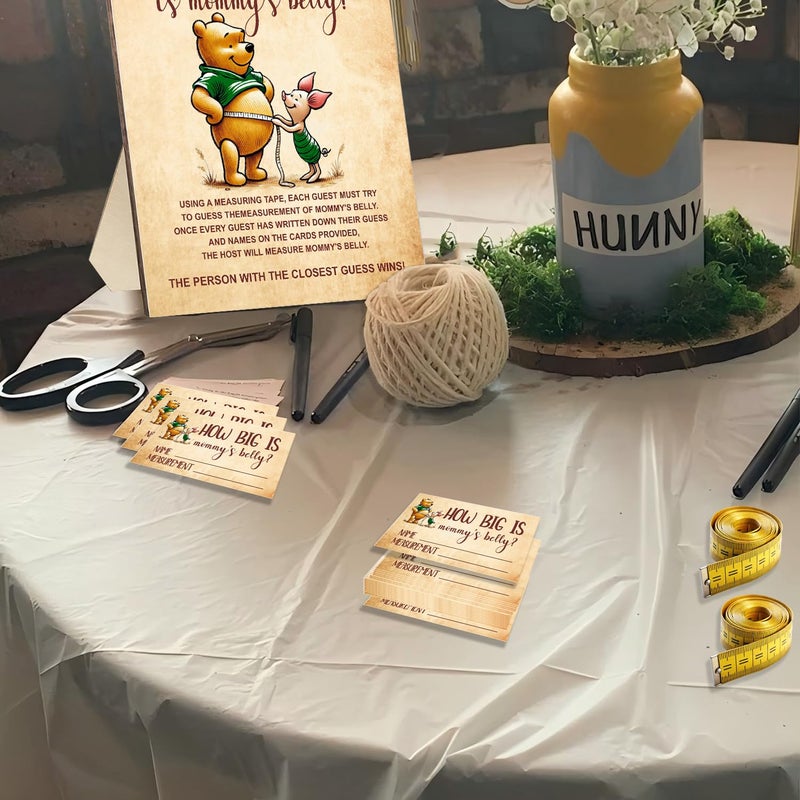FurPaw The Bear Wood Frame with 36 Guest Game Cards,Classic Winnie Themed How Big is Mommy's Belly Party Birthday Game Decorations | 3 Tape Measure Included - Image 3