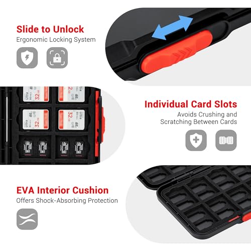 Kiorafoto Pop Up Style Memory Card Case,60 Slots Memory Card Holder Wallet for 20 SD SDHC SDXC & 40 Micro SD SDXC SDHC TF MSD Cards,Portable Slim Micro SD Card Case Storage Organizer with EVA Foam Interior - Image 3