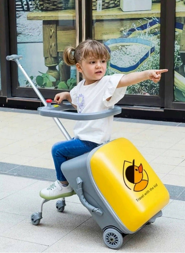 3-in-1 Kids Luggage Travel Suitcase Kids Trolley Case Kids Carry On Luggage Hardshell Rolling Suitcase with Child Seat Design and Spinner Wheels,Travel Luggage Detachable Trolley (Yellow 20Inch) - Image 1