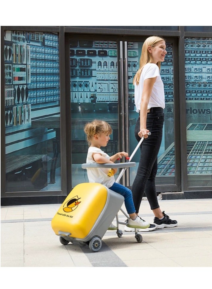 3-in-1 Kids Luggage Travel Suitcase Kids Trolley Case Kids Carry On Luggage Hardshell Rolling Suitcase with Child Seat Design and Spinner Wheels,Travel Luggage Detachable Trolley (Yellow 20Inch) - Image 2