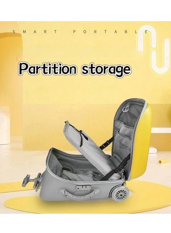 3-in-1 Kids Luggage Travel Suitcase Kids Trolley Case Kids Carry On Luggage Hardshell Rolling Suitcase with Child Seat Design and Spinner Wheels,Travel Luggage Detachable Trolley (Yellow 20Inch) - Image 4