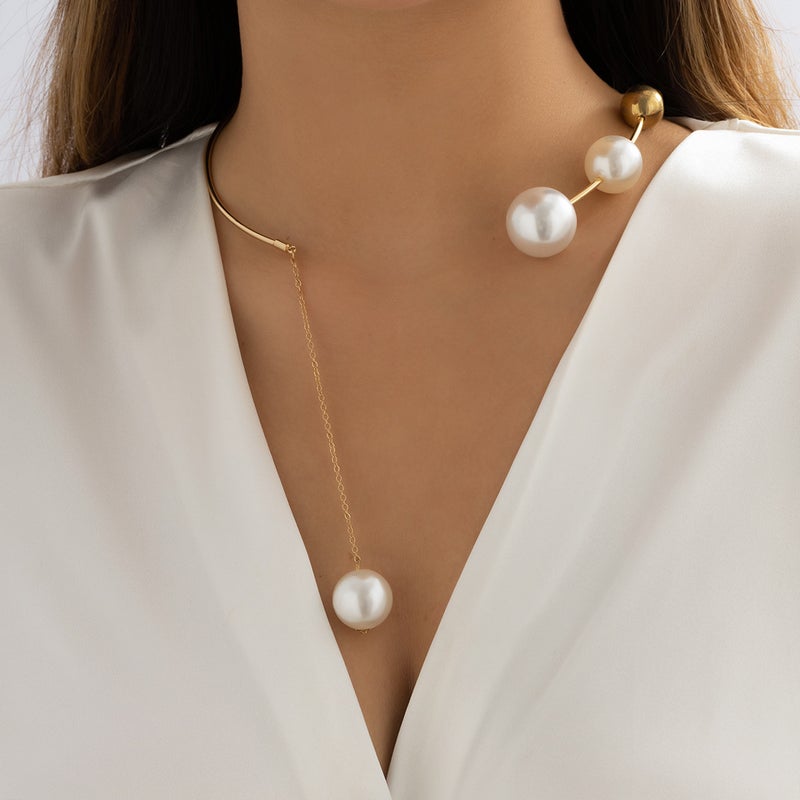 Minimalist Geometric Pearl Choker Necklace Gold necklace 5116 