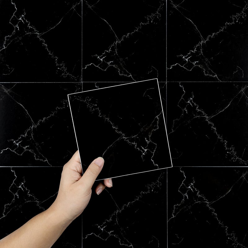 Hode 50pcs 15x15cm Black Marble Tile Stickers for Kitchen Bathroom Backsplash Sticky Back Plastic Stick on Tiles Vinyl Transfers Peel and Stick Self Adhesive Wall DIY 6x6 inch