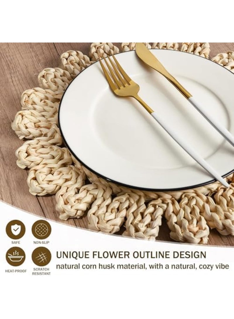 SYOSI 11.8 Inch Round Woven Placemats Set of 6 – Handmade Corn Husk Placemats, Natural Boho Rattan Wicker Placemats for Farmhouse Spring Home Table, Heat Resistant, Anti-Slip & Easy to Clean - Image 3