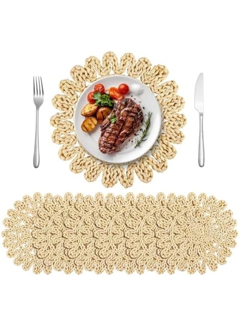 SYOSI 11.8 Inch Round Woven Placemats Set of 6 – Handmade Corn Husk Placemats, Natural Boho Rattan Wicker Placemats for Farmhouse Spring Home Table, Heat Resistant, Anti-Slip & Easy to Clean - Image 1