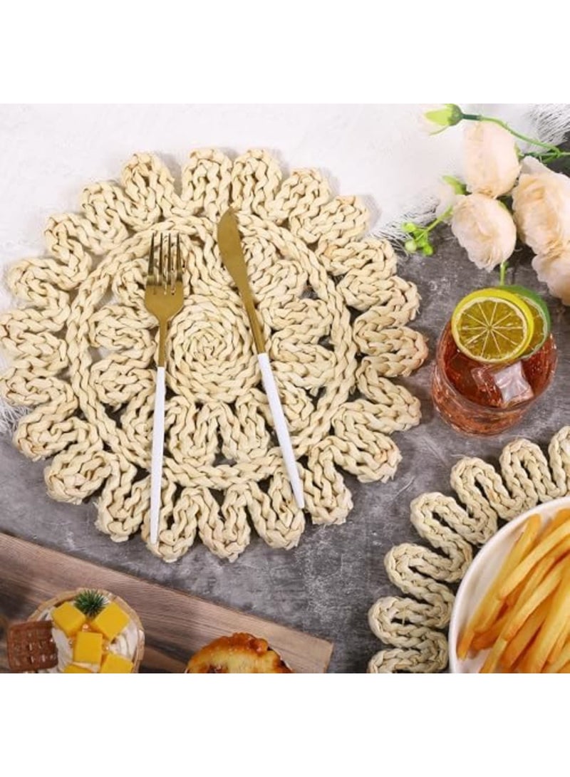 SYOSI 11.8 Inch Round Woven Placemats Set of 6 – Handmade Corn Husk Placemats, Natural Boho Rattan Wicker Placemats for Farmhouse Spring Home Table, Heat Resistant, Anti-Slip & Easy to Clean - Image 2