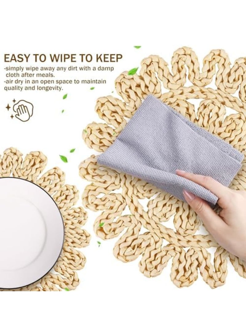 SYOSI 11.8 Inch Round Woven Placemats Set of 6 – Handmade Corn Husk Placemats, Natural Boho Rattan Wicker Placemats for Farmhouse Spring Home Table, Heat Resistant, Anti-Slip & Easy to Clean - Image 4