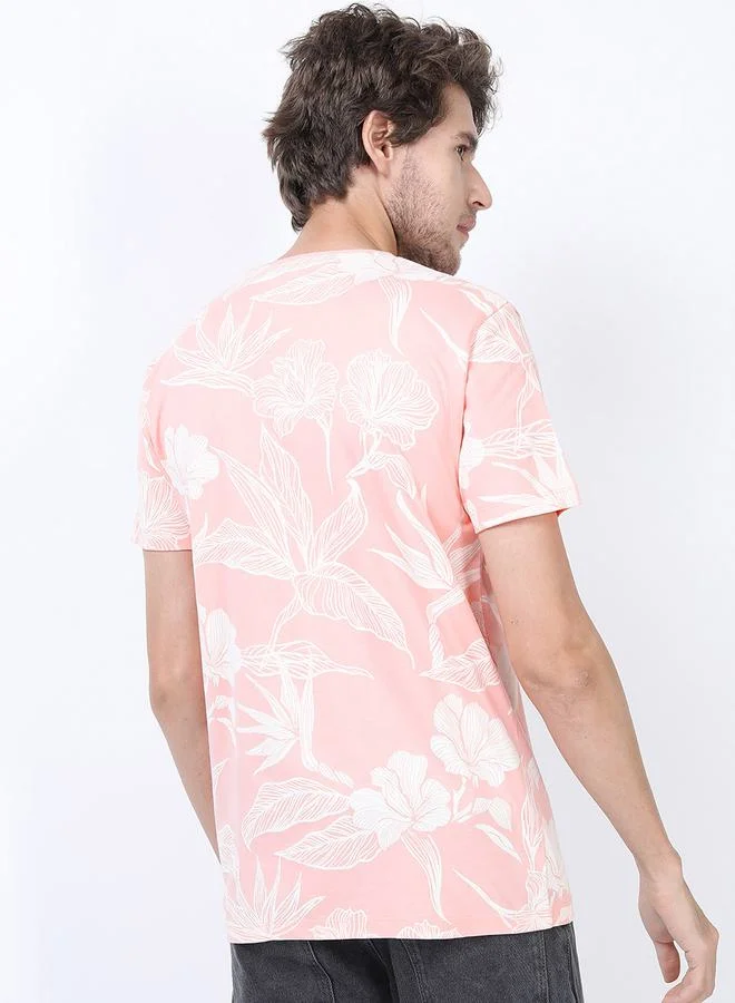 Ketch Slim Fit Floral Print Cotton T-Shirt by Styli
