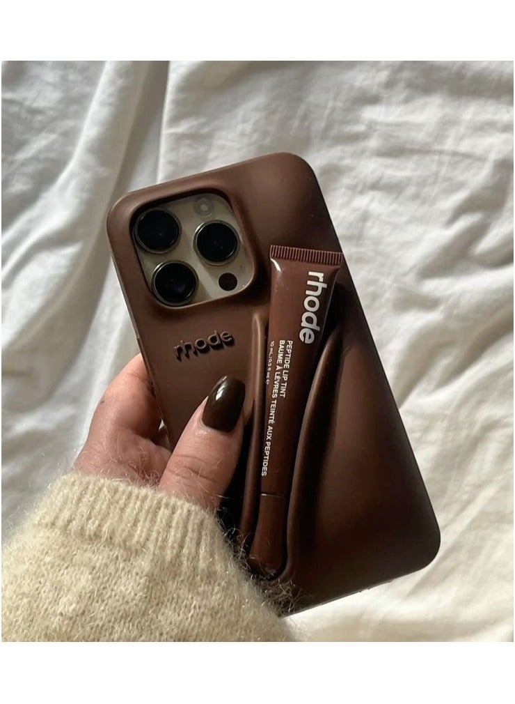 rhode 16 Pro Max Silicone Lip Holder for Cell Phone,(case only) Lip Gloss Adhesive Sleeve for Phone, Lip Holder Stick-on Phone Case, Back Stick On Holder for iPhone 16 pro Max Espresso color - Image 1