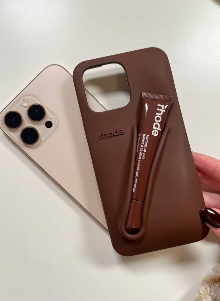 rhode 16 Pro Max Silicone Lip Holder for Cell Phone,(case only) Lip Gloss Adhesive Sleeve for Phone, Lip Holder Stick-on Phone Case, Back Stick On Holder for iPhone 16 pro Max Espresso color - Image 2