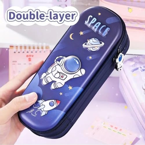 Royals hub Premium Double Layer Space Pencil Case 3D Cover Eva Space Astronaut Theme Large Capacity Pencil Zipper Pouch Bag Compass School Organizer Students Kids Stylish Pen Holder Stationery Box, - Image 4