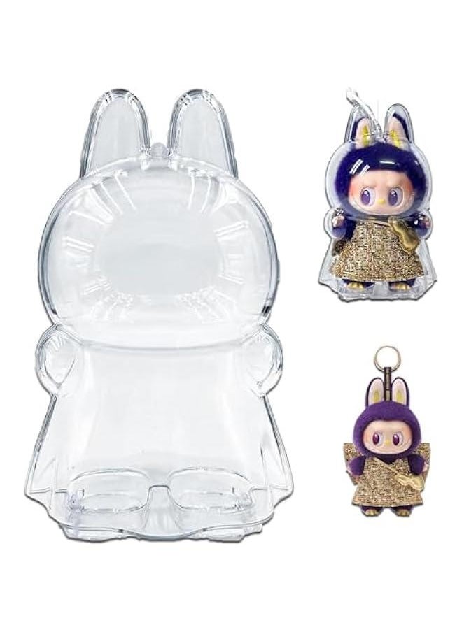 Arabest Protective Case for LABUBU Pronounce Wings of Fortune，Transparent Acrylic Display Box with Silicone Strap White for Storage Hanging Doll-Clear  - Image 1