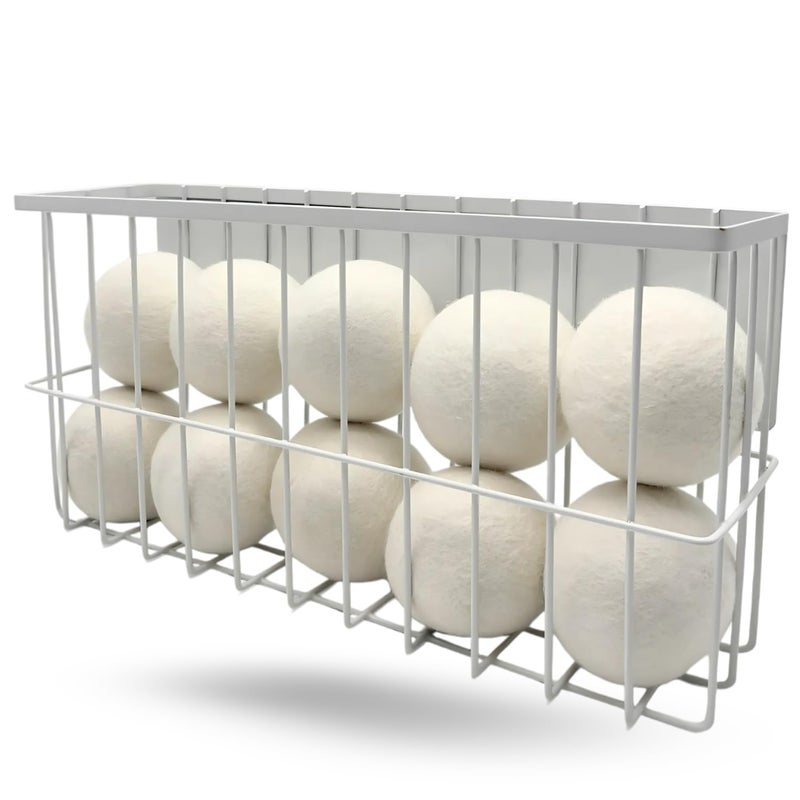 ENUKYCOM 10 XL Wool Dryer Balls Laundry Reusable from New Zealand Wool & Magnetic Dryer Ball Holder - Laundry Wool Dryer Balls Storage Containers: Easy Install Without Tools, Magnetic Basket for Dryer Balls - Image 1