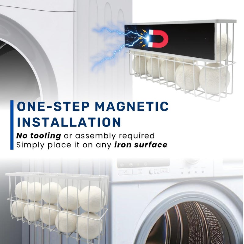 ENUKYCOM 10 XL Wool Dryer Balls Laundry Reusable from New Zealand Wool & Magnetic Dryer Ball Holder - Laundry Wool Dryer Balls Storage Containers: Easy Install Without Tools, Magnetic Basket for Dryer Balls - Image 5