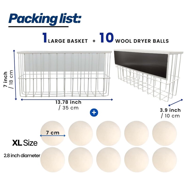 ENUKYCOM 10 XL Wool Dryer Balls Laundry Reusable from New Zealand Wool & Magnetic Dryer Ball Holder - Laundry Wool Dryer Balls Storage Containers: Easy Install Without Tools, Magnetic Basket for Dryer Balls - Image 4