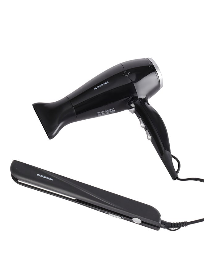 Olsenmark 2 In 1 Professional Hair Style Kit  2100W Multifunctional Portable Cool Shot Black - Image 1