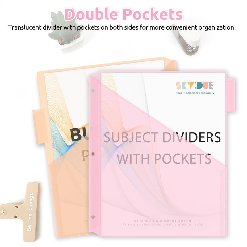 SKYDUE Binder Dividers with Two Pockets, 5 Tabs Dividers for 3 Ring Binder, Plastic Binder Dividers with Tabs for School, Office, and Home Organization,Pink - Image 5
