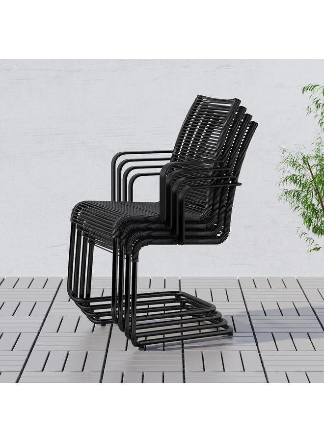 زبون كرسي مع مساند للذراعين، خارجي، أسود - Image 3