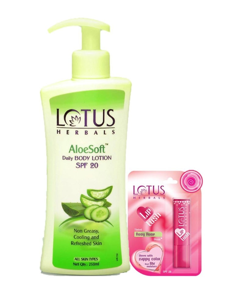 LOTUS HERBALS Lotus Herbals Winter Kit Aloesoft Daily Hand  Body Lotion_250ml  Lip Lush Rosy Rose Blush_35g  Set Of 2 