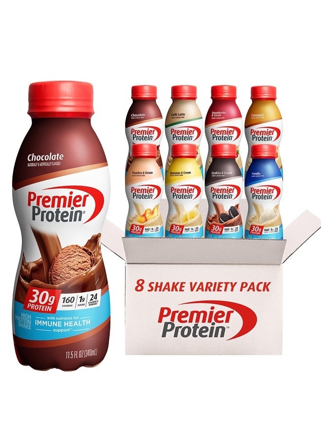 Premier Protein , Protein Shake, 8 Flavor Variety Pack, 30g Protein, 1g Sugar, 24 Vitamins & Minerals, Nutrients to Support Immune Health 11.5 Fl Oz (8 Pack) - Image 1