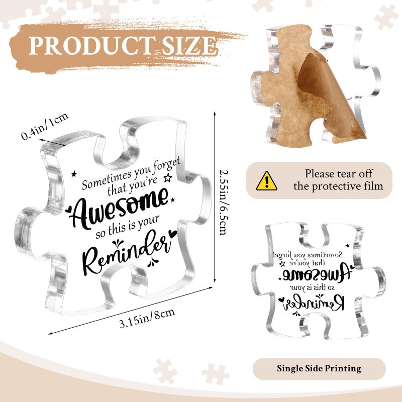 Juinte 20 Sets Employee Appreciation Gifts Bulk Valentines Day Gifts for Coworker Office Team Staff Inspirational Acrylic Puzzle Piece Plaque Desk Decor with Thank You Card OPP Bag (Awesome) - Image 2