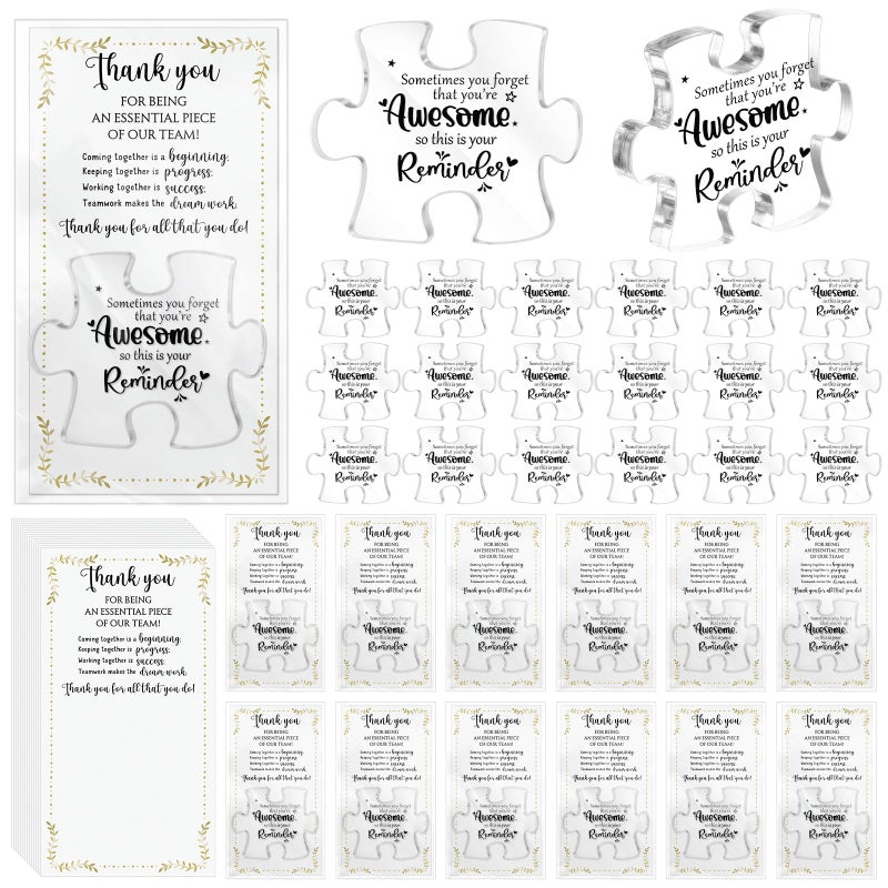 Juinte 20 Sets Employee Appreciation Gifts Bulk Valentines Day Gifts for Coworker Office Team Staff Inspirational Acrylic Puzzle Piece Plaque Desk Decor with Thank You Card OPP Bag (Awesome) - Image 1