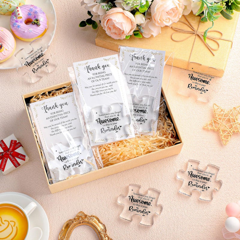 Juinte 20 Sets Employee Appreciation Gifts Bulk Valentines Day Gifts for Coworker Office Team Staff Inspirational Acrylic Puzzle Piece Plaque Desk Decor with Thank You Card OPP Bag (Awesome) - Image 4