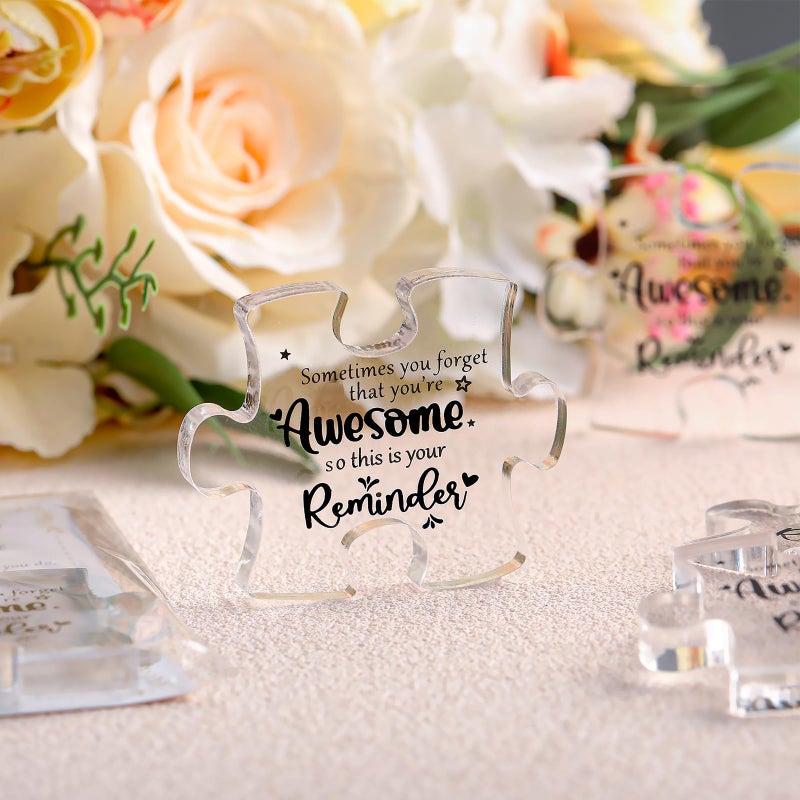 Juinte 20 Sets Employee Appreciation Gifts Bulk Valentines Day Gifts for Coworker Office Team Staff Inspirational Acrylic Puzzle Piece Plaque Desk Decor with Thank You Card OPP Bag (Awesome) - Image 5