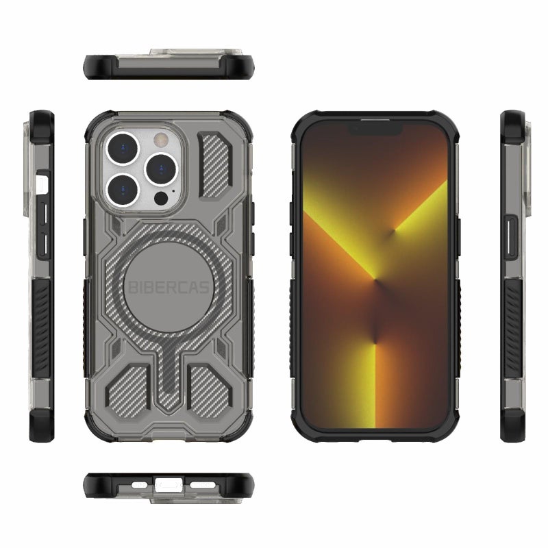 BIBERCAS For Iphone 14 Pro Transparent Color Series Magsafe Air Bag Shockproof Phone Case(Black) - Image 2