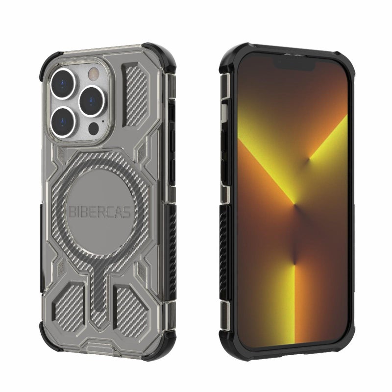 BIBERCAS For Iphone 14 Pro Transparent Color Series Magsafe Air Bag Shockproof Phone Case(Black) - Image 1