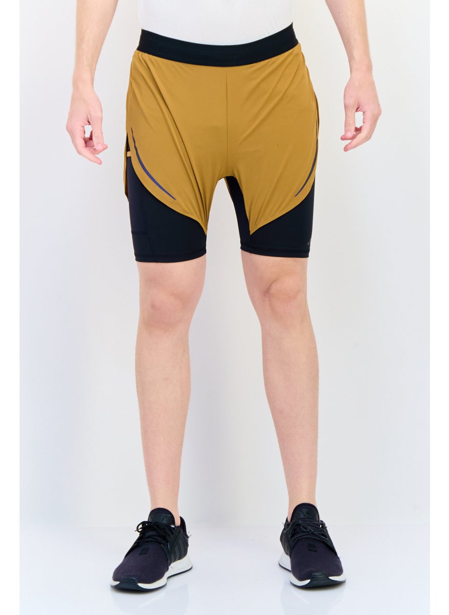 Adidas Men Slim Fit 5 Inseam 2 In 1 Training Shorts, Brown  - Image 1