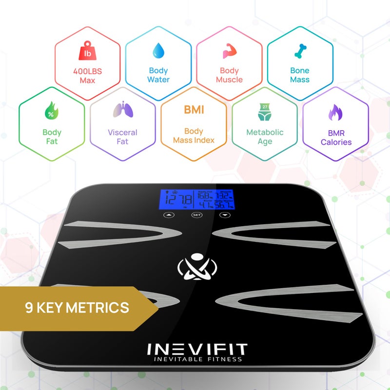 INEVIFIT Body-Analyzer Scale, Highly Accurate Digital Bathroom Body Composition Analyzer, Measures Weight, Body Fat, Water, Muscle, BMI, Visceral Levels & Bone Mass for 10 Users. Includes Batteries - Image 2