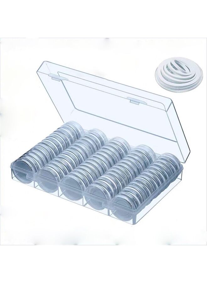 100 Pieces 30mm Coin Capsules and 5 Sizes (17/19/21.5/25/27/29.5mm) White Protect Gasket Coin Holder Case with Plastic Storage Organizer Box for Coin Collection Supplies - Image 1
