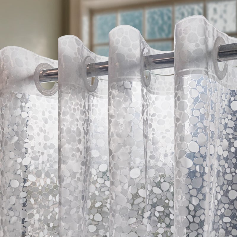 ABLUEN No Hook Shower Curtain or Liner - 8G Heavy Duty Cobblestone Bathroom Shower Curtain No Hooks Required, Waterproof Plastic & PVC Free, Standard Size 71 x 74, Pebble - Image 1