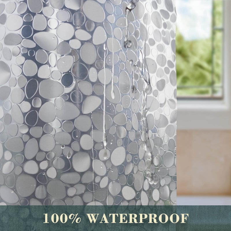 ABLUEN No Hook Shower Curtain or Liner - 8G Heavy Duty Cobblestone Bathroom Shower Curtain No Hooks Required, Waterproof Plastic & PVC Free, Standard Size 71 x 74, Pebble - Image 3