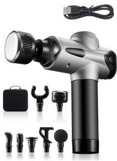 EqiEch Hot And Cold Head Massage Gun, Deep Tissue Impact Massager With Heated Head For Pain Relief, 10-Level Intensity Control Mode, 7 Replaceable Massage Heads, Fascia Gun Set With Handbag.  - Image 1