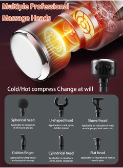 EqiEch Hot And Cold Head Massage Gun, Deep Tissue Impact Massager With Heated Head For Pain Relief, 10-Level Intensity Control Mode, 7 Replaceable Massage Heads, Fascia Gun Set With Handbag.  - Image 3