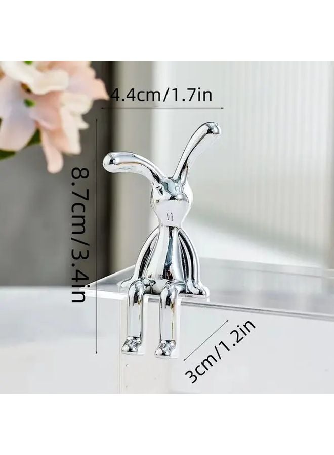 Silvery Side Seat Rabbit Decor Metallic Bunny Figurine For Car Dashboard And Home Desk - Image 2
