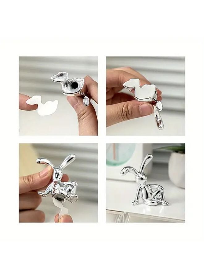 Silvery Side Seat Rabbit Decor Metallic Bunny Figurine For Car Dashboard And Home Desk - Image 5