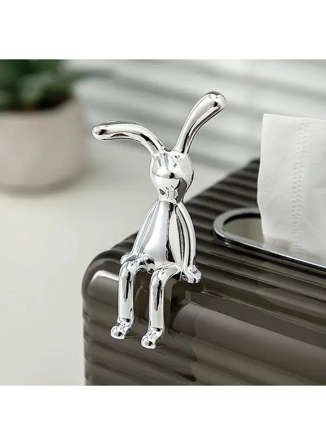 Silvery Side Seat Rabbit Decor Metallic Bunny Figurine For Car Dashboard And Home Desk - Image 4