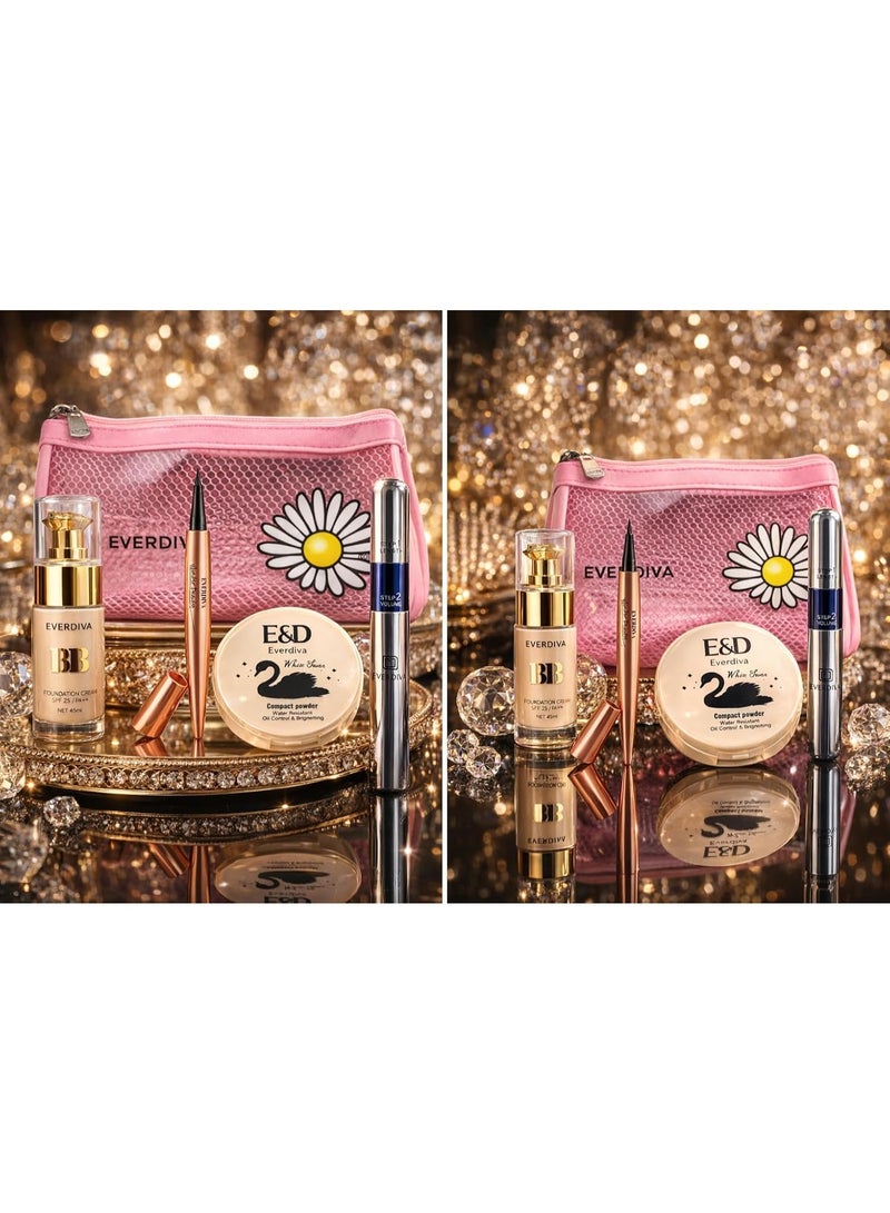 Everdiva Complete Eye & Face Makeup Combo Kit - Eyeliner, BB Foundation, Compact Powder, Mascara with Makeup Bag - Image 4