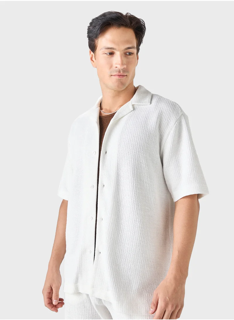 Iconic Iconic Relaxed Fit Textured Shirt with Short Sleev