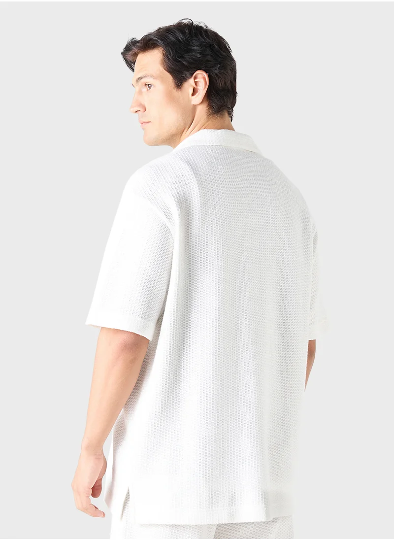 ايكونيك Iconic Relaxed Fit Textured Shirt with Short Sleev