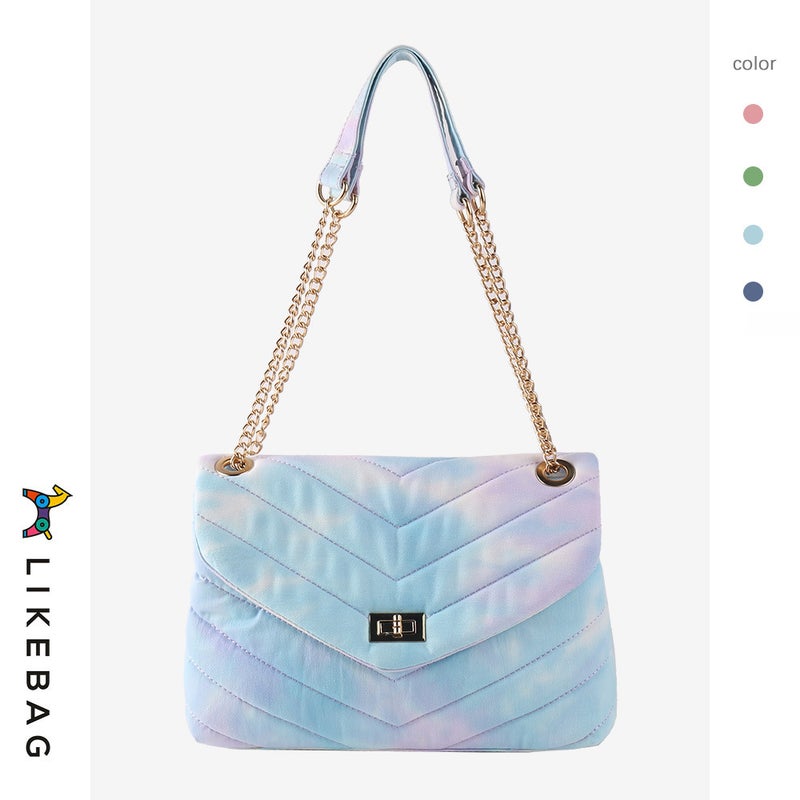 Tie-Dye Bag, Single Shoulder Crossbody Handbag For Women, Metal Chain Embroidered Bag, V-Shaped Versatile Underarm Bag - Image 1