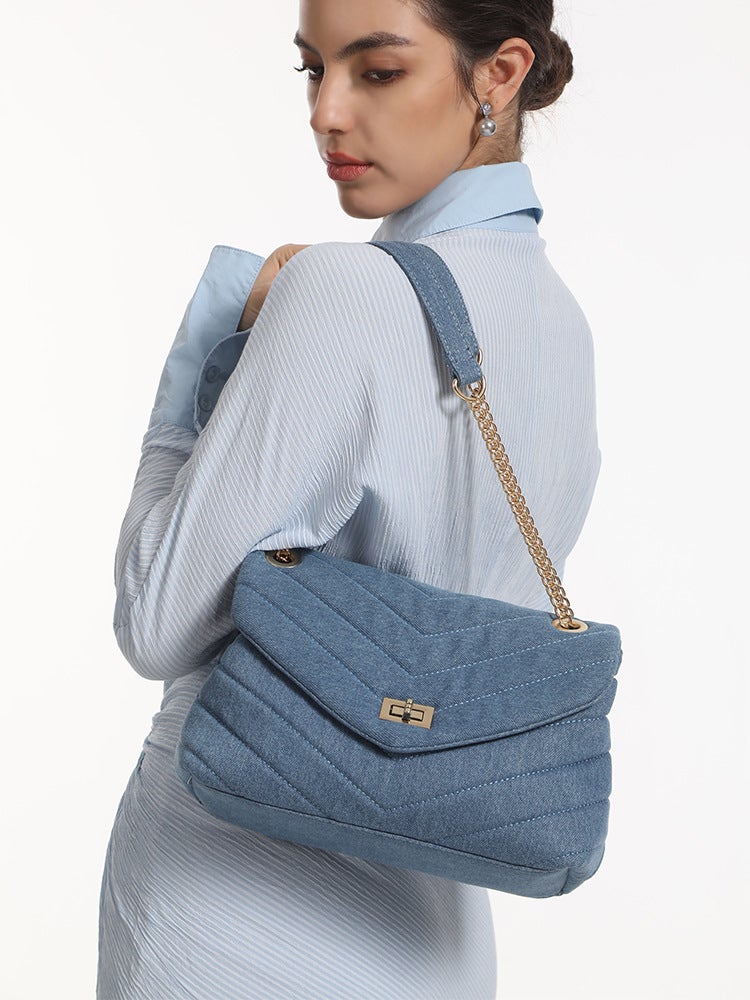 Tie-Dye Bag, Single Shoulder Crossbody Handbag For Women, Metal Chain Embroidered Bag, V-Shaped Versatile Underarm Bag - Image 2