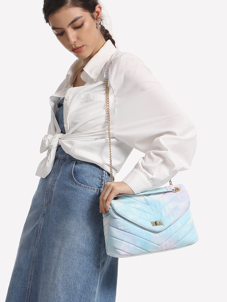 Tie-Dye Bag, Single Shoulder Crossbody Handbag For Women, Metal Chain Embroidered Bag, V-Shaped Versatile Underarm Bag - Image 3