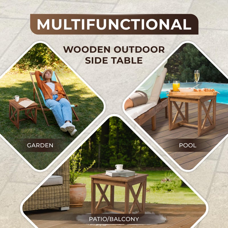 ARROWSTONE 100% Acacia Wood Small Table, Outdoor Side Table for Patio, Poolside, Garden, Backyard, Entryway, Outdoor Space (X-braced Style) - Image 2