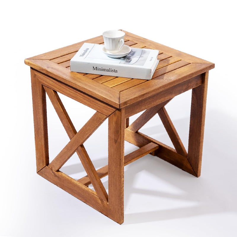 ARROWSTONE 100% Acacia Wood Small Table, Outdoor Side Table for Patio, Poolside, Garden, Backyard, Entryway, Outdoor Space (X-braced Style) - Image 1