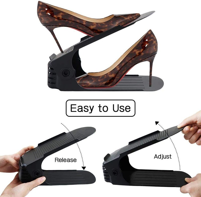NYALKARAN Plastic Shoe Slots Organizer Space Saver Double Deck Shoe Rack Adjustable Shoe Slots for Closet Organization (Black, Pack of 2) - Image 4