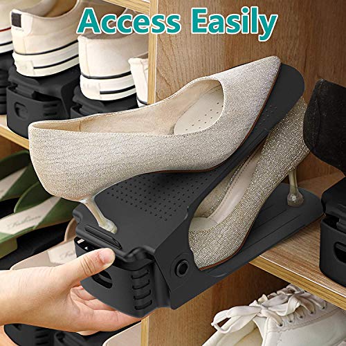 NYALKARAN Plastic Shoe Slots Organizer Space Saver Double Deck Shoe Rack Adjustable Shoe Slots for Closet Organization (Black, Pack of 2) - Image 5